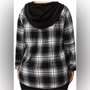 Torrid Black and White Plaid Flannel with Hoodie - Plus Size 2